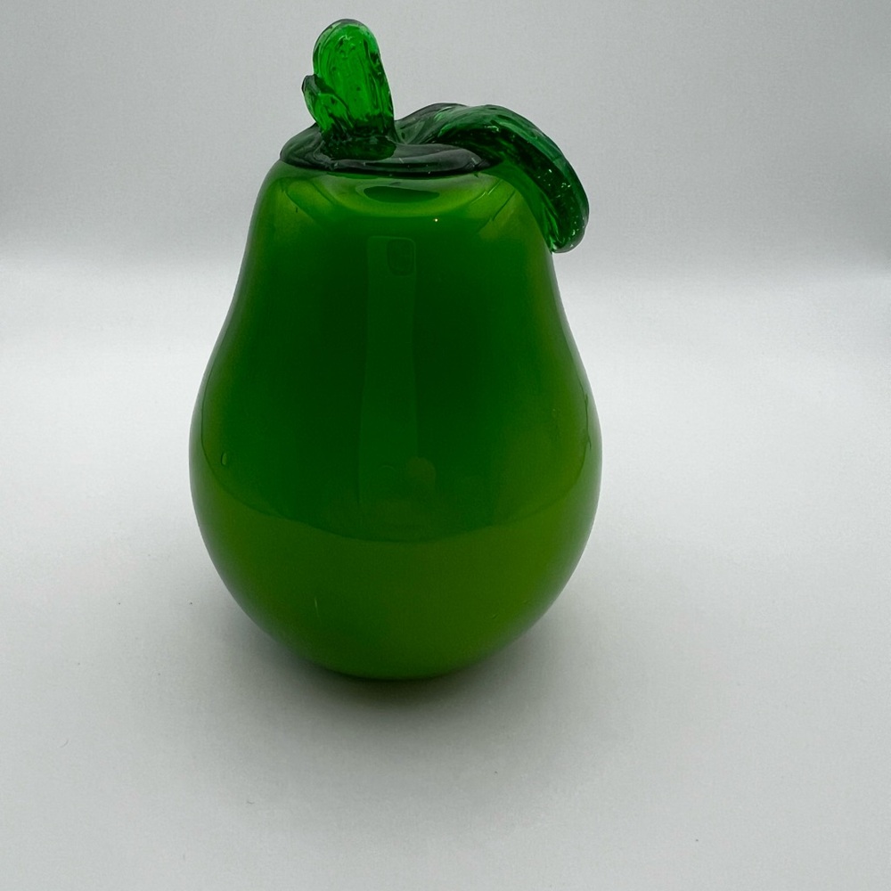 Vintage Fruit hand blown glass pear murano glass style green pear fruit decor